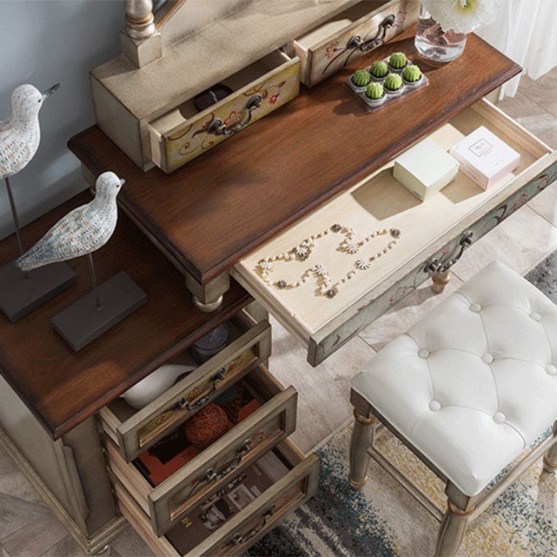 Victorian Makeup Vanity Table with Drawers and Stool for Bedroom