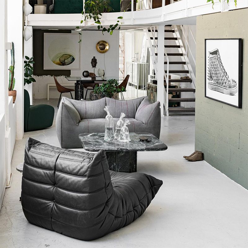 40" Wide Contemporary Sofa Leather Tufted Split-Back Stationary Seating