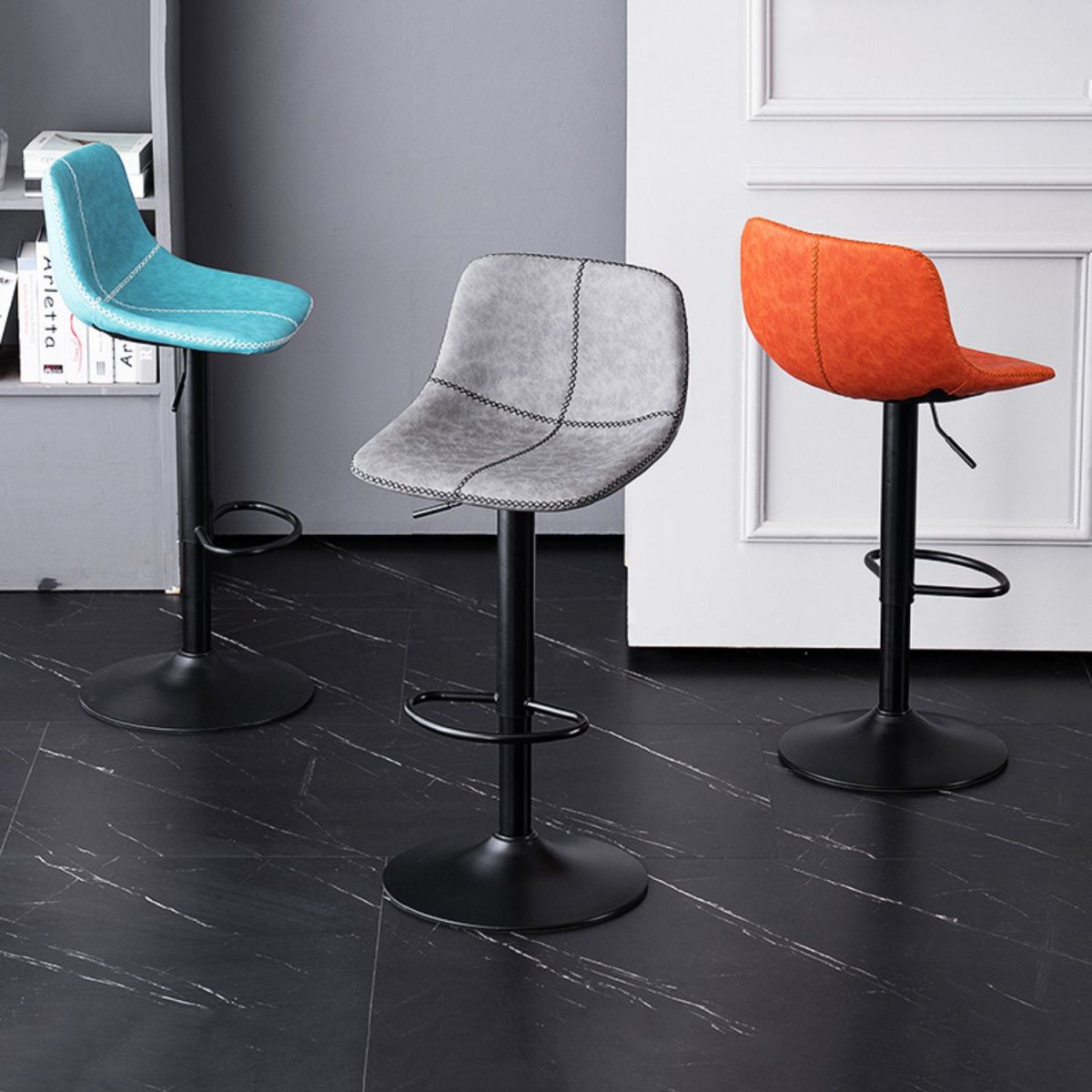 Modern Home Leather Stool Swivel Adjustable Footrest Barstool