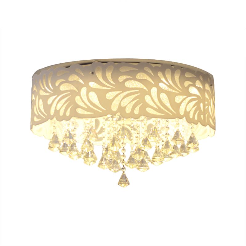 18"/23.5"/12.5" Wide Cone Flushmount Modern Clear Crystal 8/12-Bulb/LED White Ceiling Light Fixture with Drum Shade