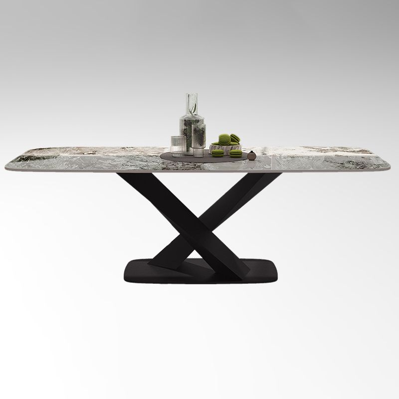 Modern Rectangular White Top Dining Table with Black Metal X-Base