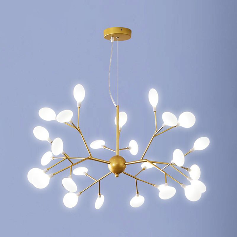 Acrylic Gold Pendant Light in Modern Luxury Style Wrought Iron Firefly Hanging Lamp for Living Room