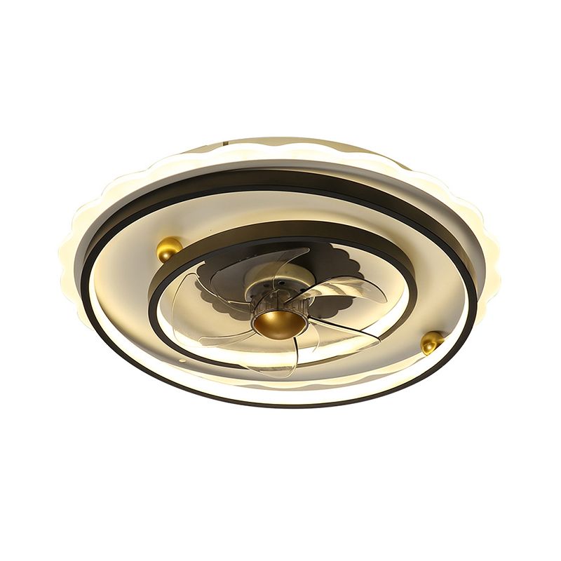 Luz de ventilador LED moderno moderno de 19.5 "con sombra metálica Negro Ronda Ronda de 5 cuchillas Lámpara de montaje de semi descarga para comedor