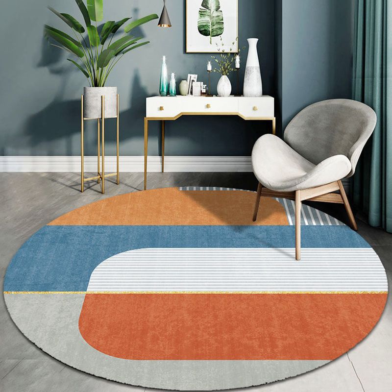 Modern Round Area Rug Contrast Panel Carpet Polyester Living Room Area Rug with Non-Slip Backing