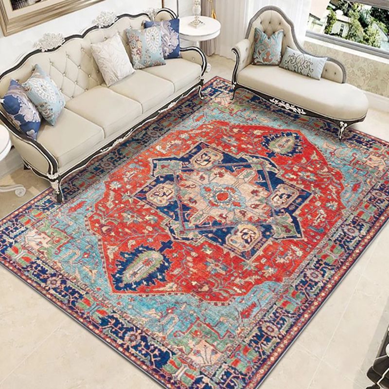 Moroccan Medallion Pattern Rug Polyester Carpet Stain Resistant Area Carpet for Home Decoration