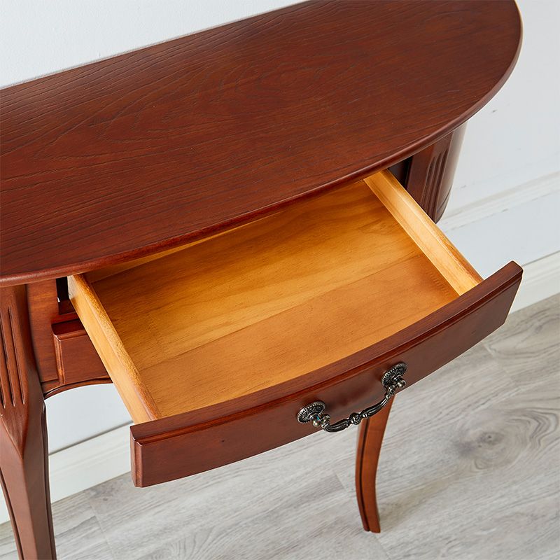 35.43" Tall 2-drawer Console Table Solid Wood Half Moon End Table for Hall