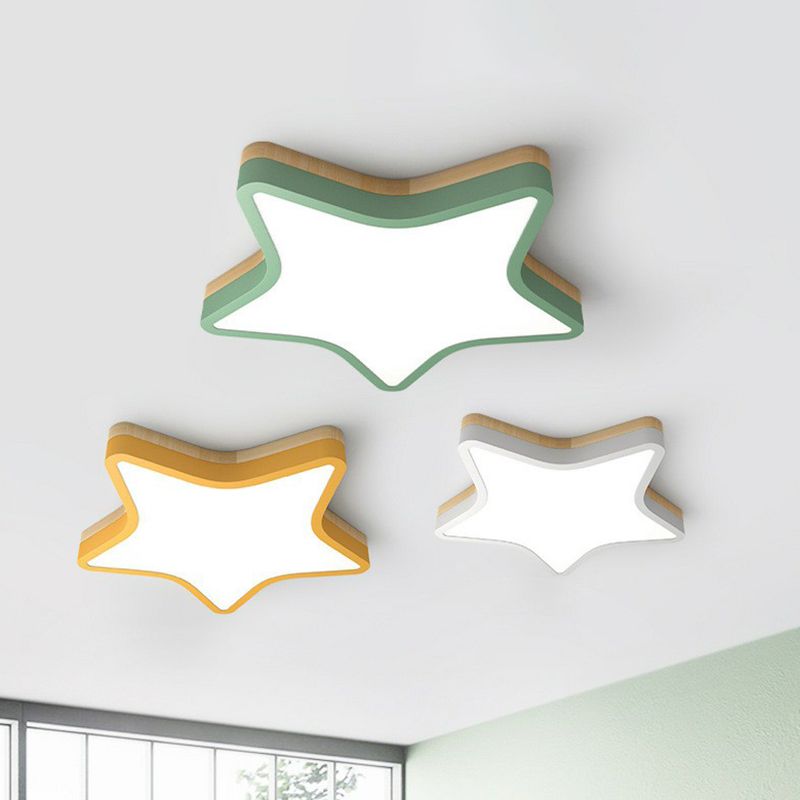 Nordic Star Shaped Flush Ceiling Light Wooden Kids Bedroom LED Flush Mount Lighting Fixture