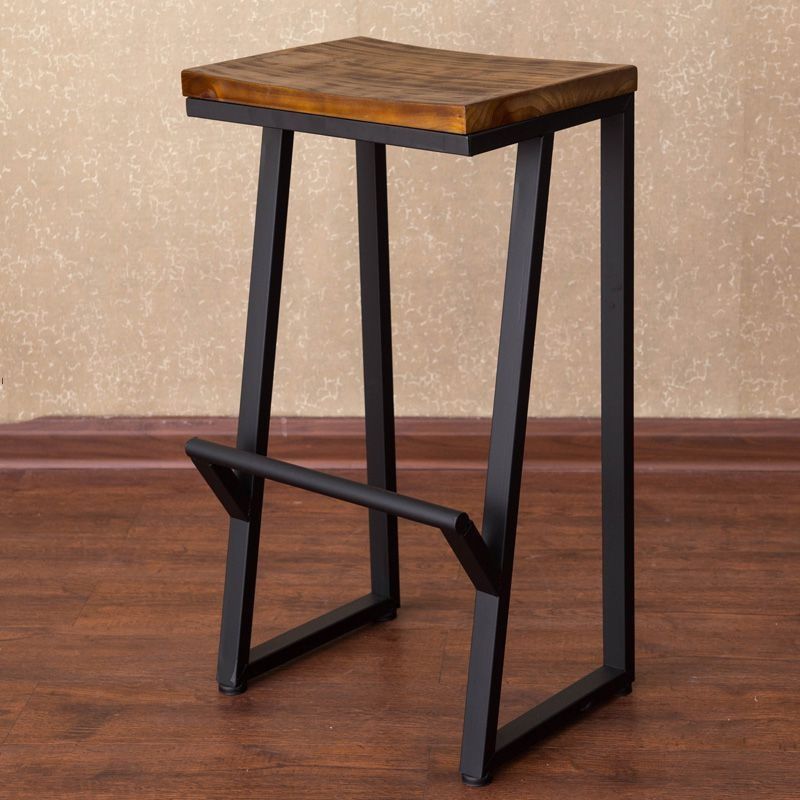 Contemporary Wood Dining Stools Armless Bar Stools with Footrest