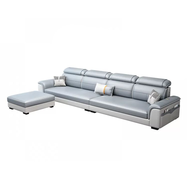 L-Shaped Blue Sectional Sofas Solid Wood Sectional Couch for Living Room