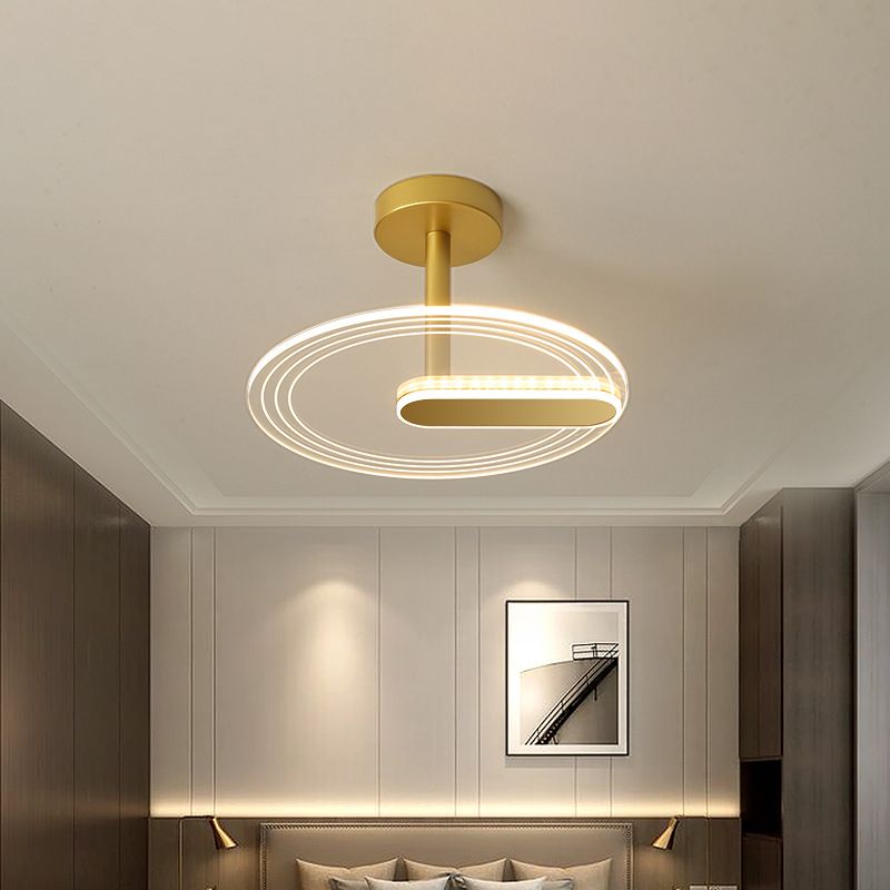 Acrylic Time Clock LED Flush Light Simplicity Black/Gold Semi Flush Mount Ceiling Light for Bedroom