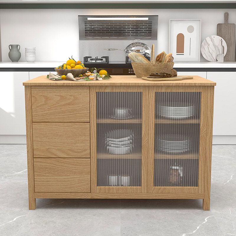 Contemporary Kitchen Island Table Dining Room Prep Table with Storage Cabinet