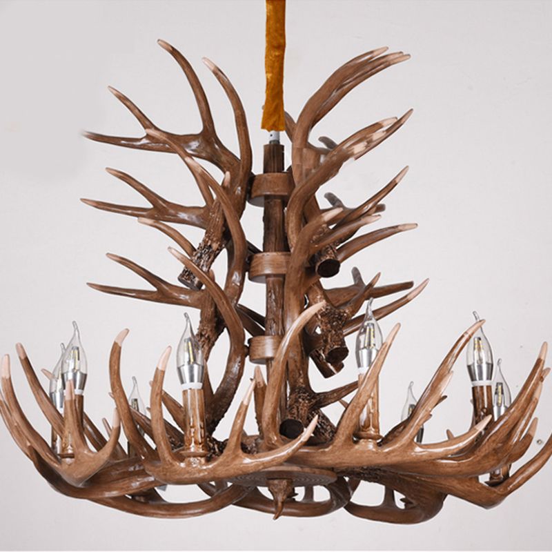 Candelabra Chandelier Pendant Light Traditional Distressed Wood Resin Suspension Pendant Light