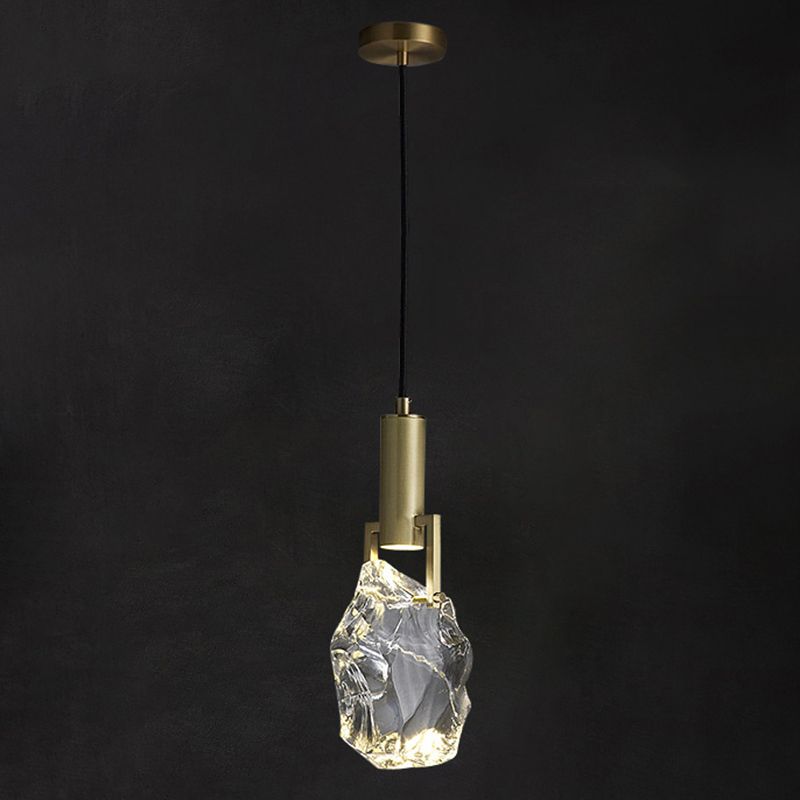 Crystal Original Stone Mini Pendant Lamp 1-light Modern Style Brass Hanging Light for Entrance Hallway