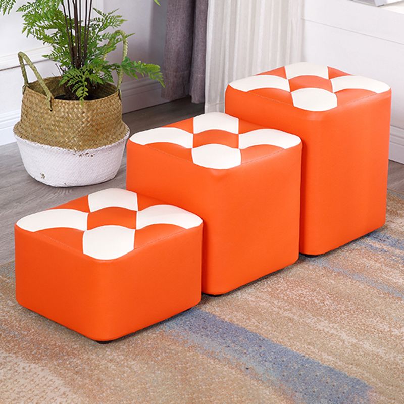 Contemporary Footstool Ottoman Faux Leather Tufted Patchwork Square Ottoman