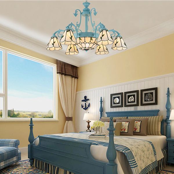 Luce del soffitto appendere a foglie rustiche con catena metallica vetrate in vetro lampadario interno