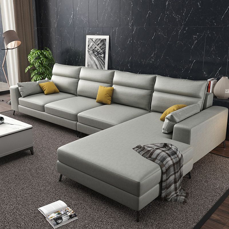 Faux Leather L-Shape Sectional with Pillow Back for Four People