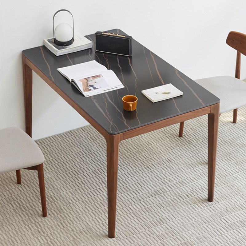 Industrial Style Rectangle Table Sintered Stone Table with Wooden Legs for Home Use