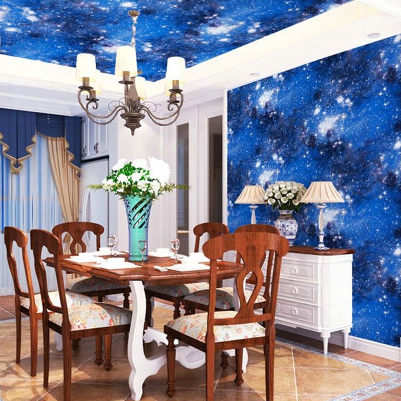 31'L x 20.5"W Stain-Resistant Non-Pasted Sparkling Stars PVC Wallpaper for Kids in Light Color
