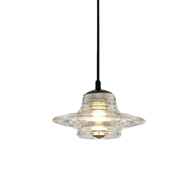 Cone/Dome/Flared Pendant Lighting Modernist Clear Ruffle Glass 1 Light Black Hanging Ceiling Lamp