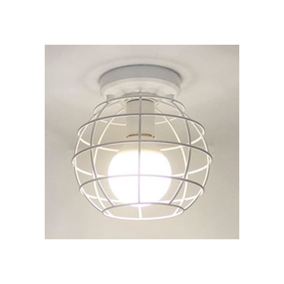 Globe Cage Plafondlamp met metalen kap, retrostijl, 1 lichtgang, inbouwplafondlamp in zwart/wit