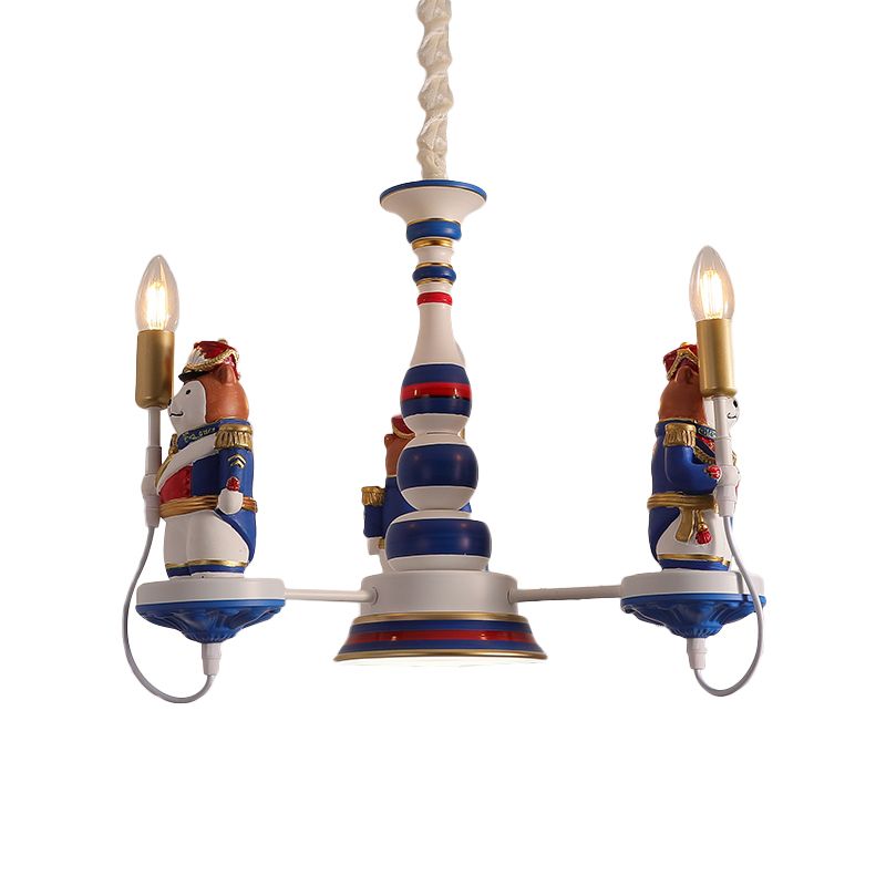 Harzbärensoldat Kronleuchter Cartoon 3/5-Kopf-Blau-Hang-Anhänger Licht mit offenem Glühbirnendesign