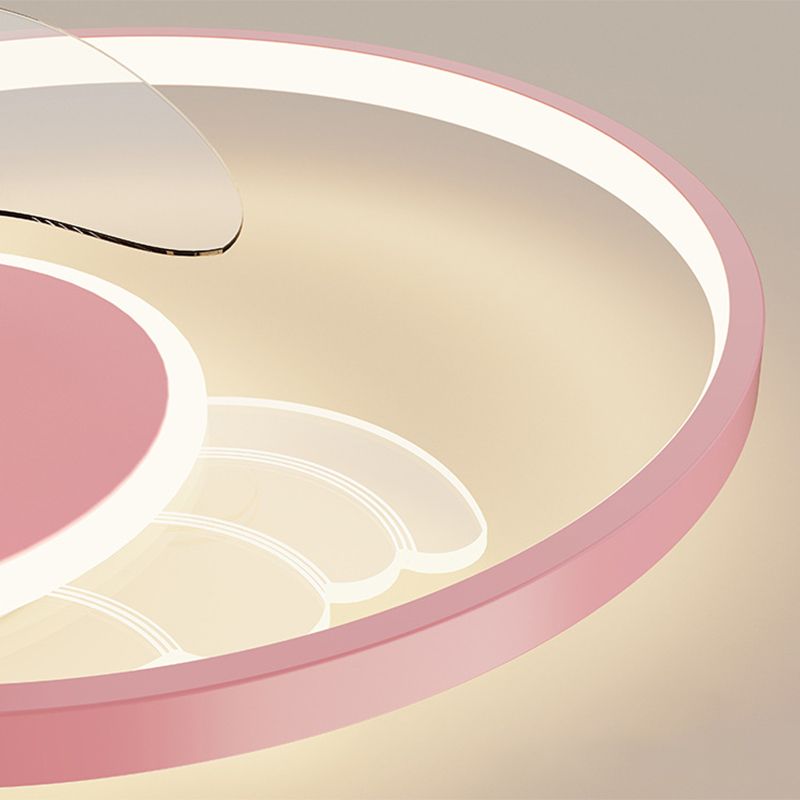 Corazón rosa y anillo Ventilador de techo Cartoon LED Metal Semi Flush Lighting para niños Rala
