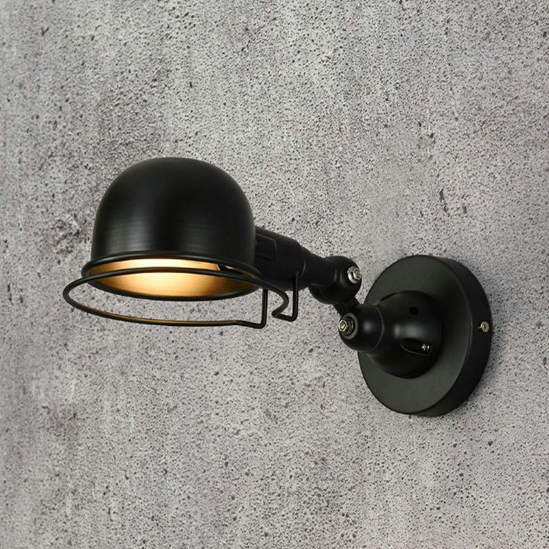 Industriestil Schwung Arm Wandlampe 1 Kopf Metall Wandleuchte mit Kuppelschatten in Schwarz