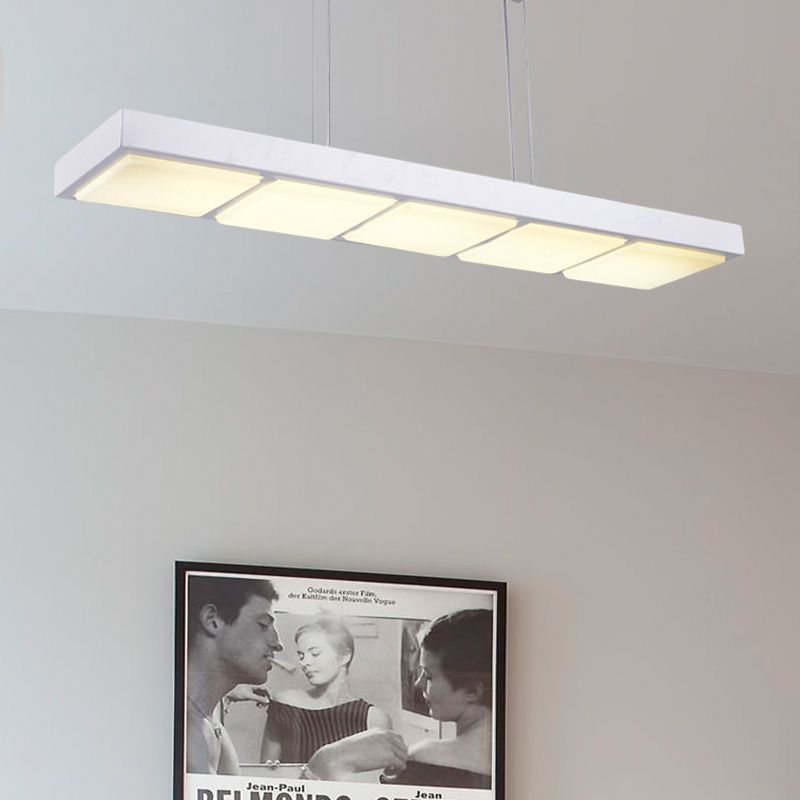 Rectangular Island Lamp Modern Metal 3/4/5 Lights Black/White Office Hanging Light in Warm/White