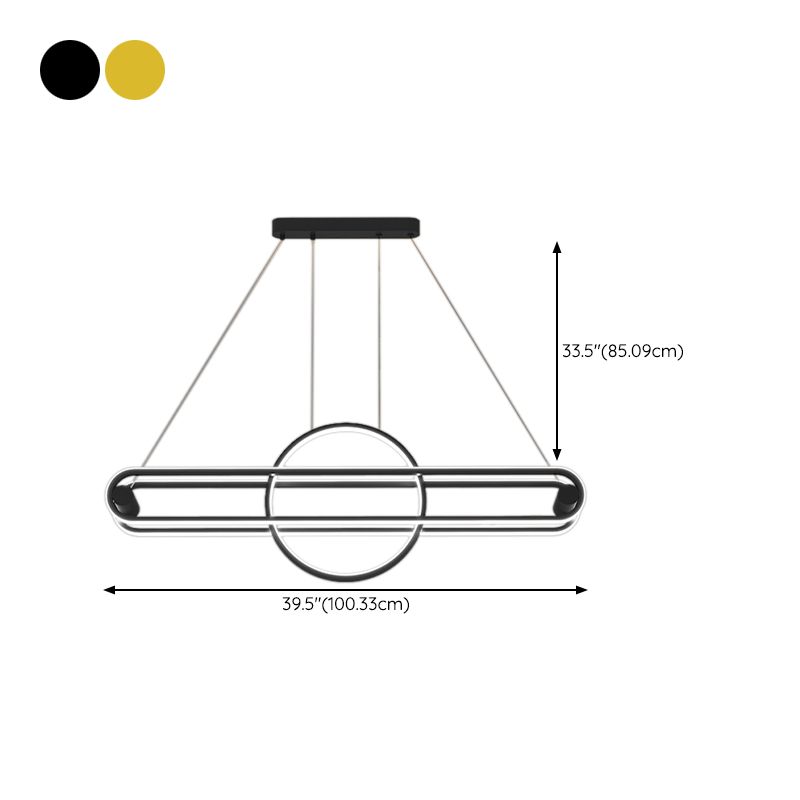 Iron Linear Pendant Ceiling Light Post Modern Kitchen Island Fixture in Black / Gold