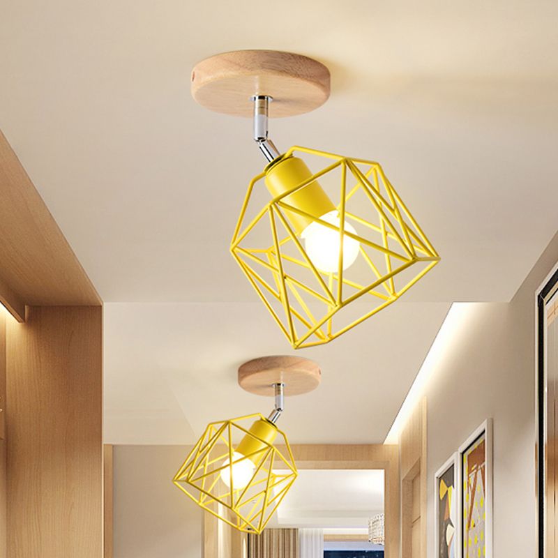 Lámpara de techo hexagonal gris/blanco/rosa/amarillo/azul/verde, lámpara de techo modernista de Metal de 1 cabezal, montaje semiempotrado para dormitorio