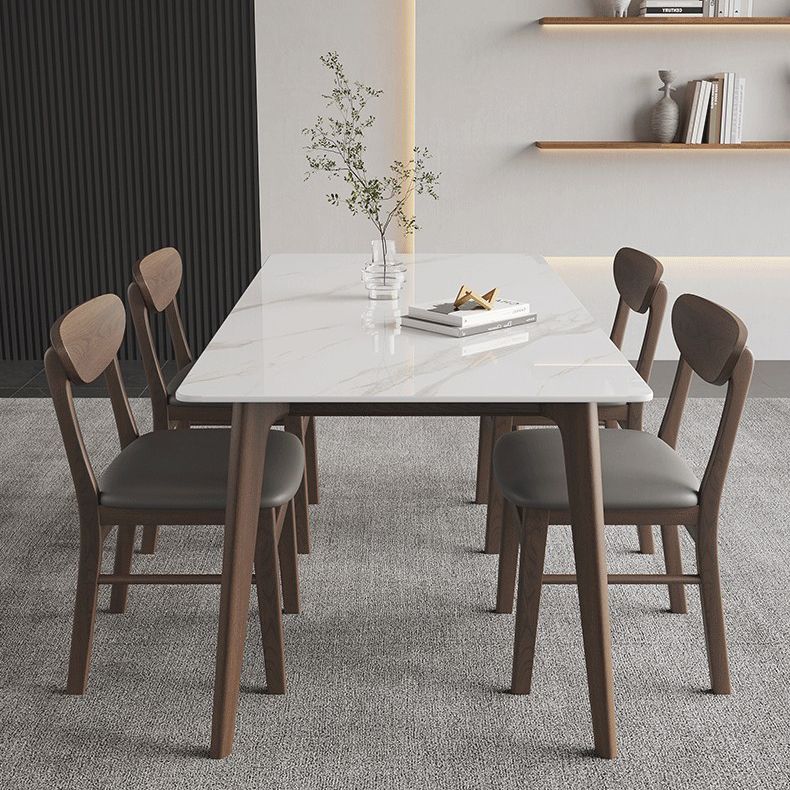 Rectangle Stone Dining Table Solid Wood 4 Legs Dining Table for Kitchen