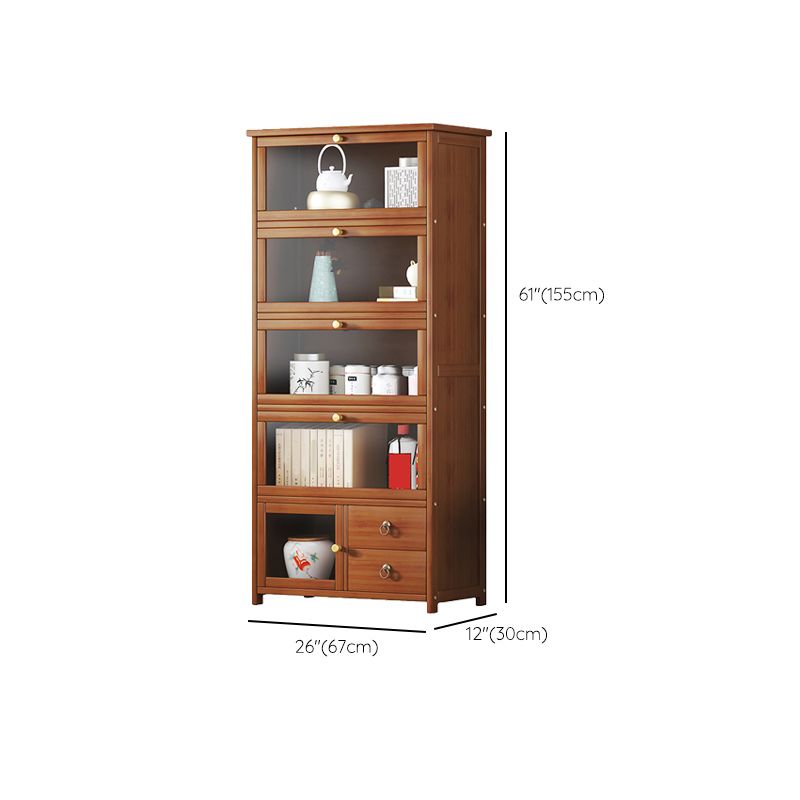 Mid-Century Modern Wood Accent Cabinet 26.4" W Glass Paned Chest in Brown