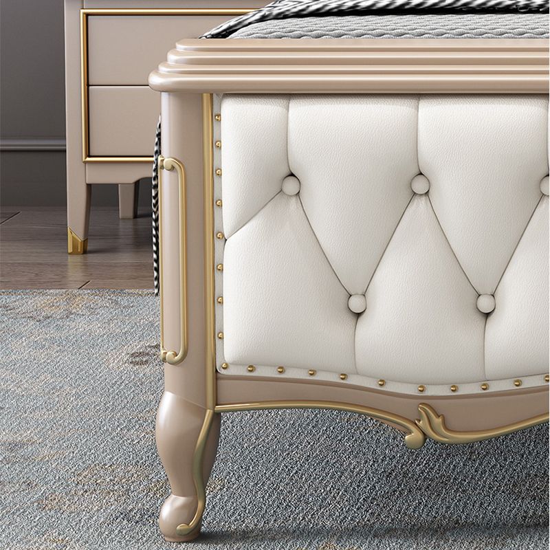 84.65 inch Wide Glam Bed Frame Rubberwood Solid Color Standard Bed with Headboard