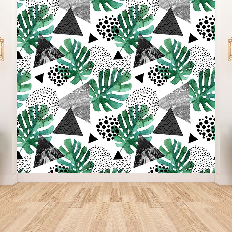 Tropical Leaves Mural Decal Green Living Room Wall Covering, Custom Size Available
