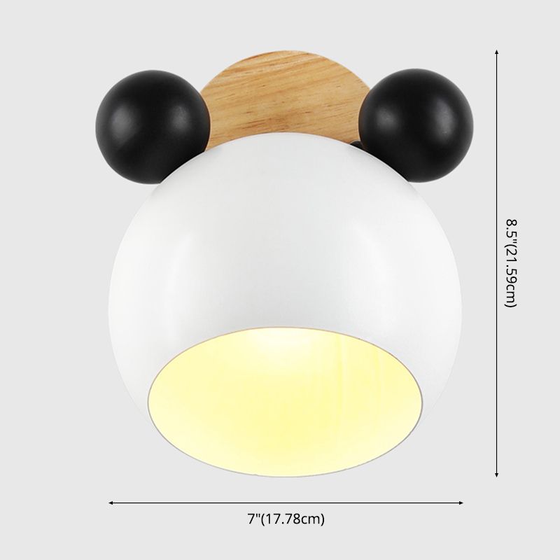 Modern Nordic Macaron Wall Lamp Wooden Globe Wall Light with Wrought Iron Shade