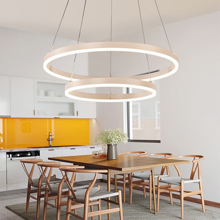 1/2/3-Light Living Room Chandelier Pendant with Ring Acrylic Shade Brown/Black/White Ceiling Light in Warm/White/Natural Light