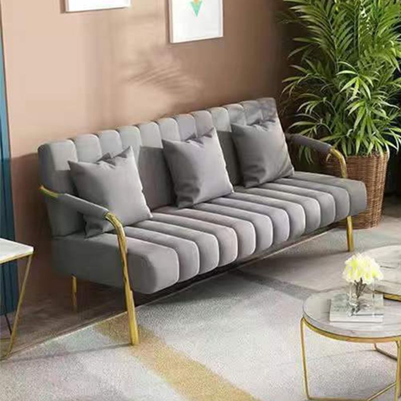 3-seater Velvet Sofa with 3 Pillows Square Arm for Living Room
