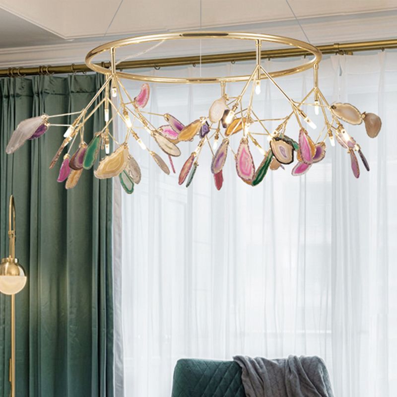 Blattprogramm Anhänger Kronleuchter Moderne LED Gold Hanging Leuchte für Wohnzimmer