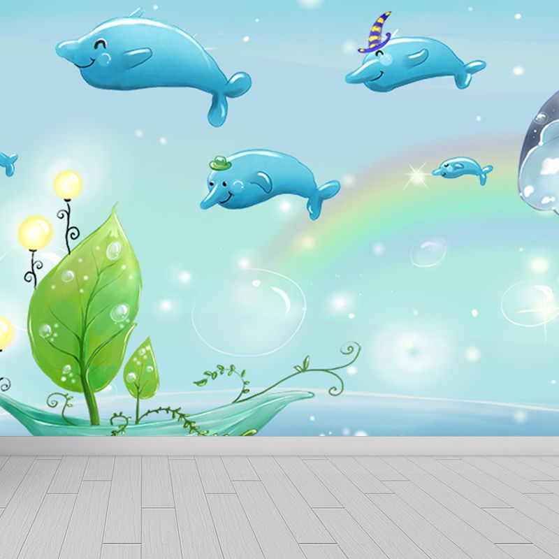 Fantasy Sea Animal Mural Wallpaper Kids Style Non-Woven Fabric Wall Covering for Room
