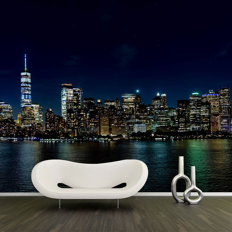 Minimalism City Night Moisture Resistant Meeting Room Wall Decor, Custom Size