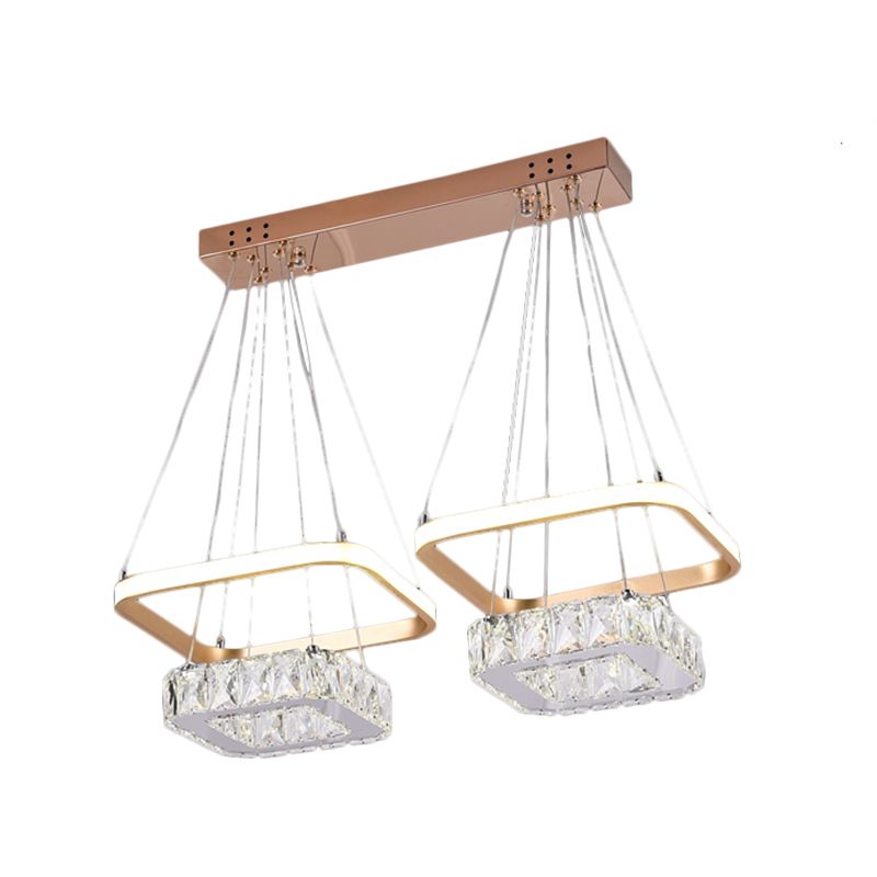 Squared Clear Crystal Chandelier Lamp Contemporary LED Stainless-Steel Pendant Light Fixture with Metal Frame