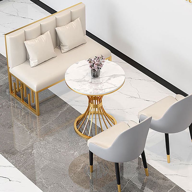 Contemporary Dining Table with Metal Pedestal Base White Top Table for Home