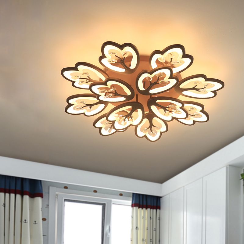 Café 12/15 lumières plafonnier style moderne acrylique floral plafonnier en chaud/blanc/3 couleurs de lumière, 37,5"/41" de large