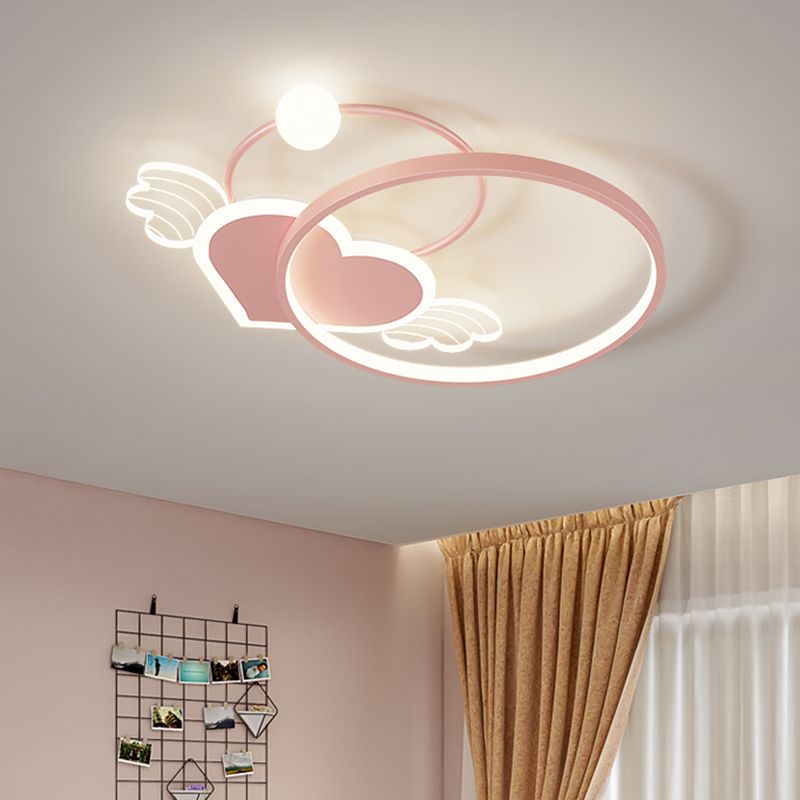 Metal de forma redonda Flush Montaje Luz para niños Estilo de 5 luces Luz de techo de montaje en rasgadura en rosa