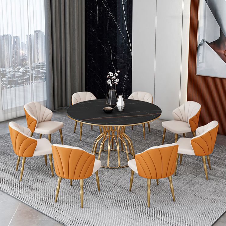 Home Dinner Room Kitchen Table Gold Base Stone and Iron Traditional Luxury Dining Table