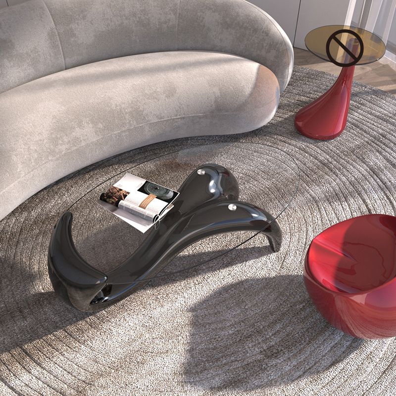 15.7"H Abstract Base Transparent Glass Round Table Top Coffee Table