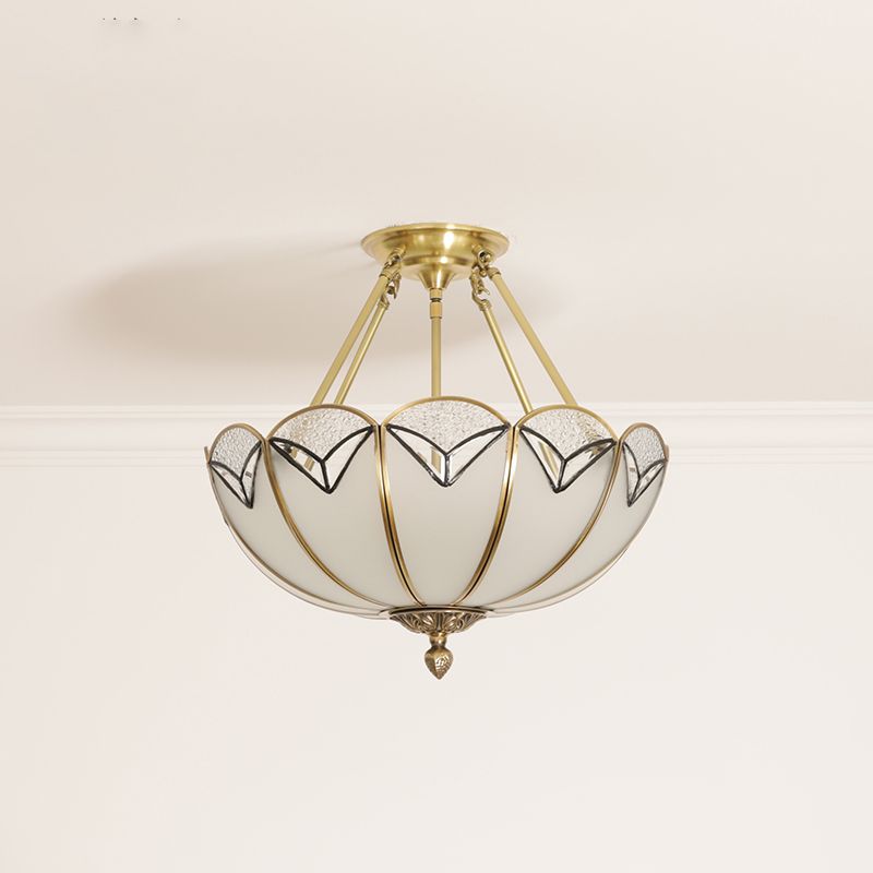 3 Bulbs Scallop Ceiling Flush Mount Colonial White Satin Opal Glass Semi Mount Lighting