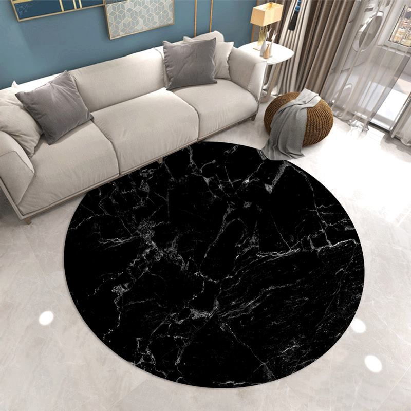 Round Gorgeous Carpet Simple Marble Print Indoor Rug Polyester Stain Resistant Carpet for Home Decor
