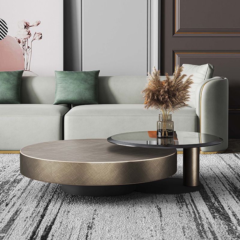 Mid-Century Modern Round Coffee Table Metal Cocktail Table in Distressed Finish