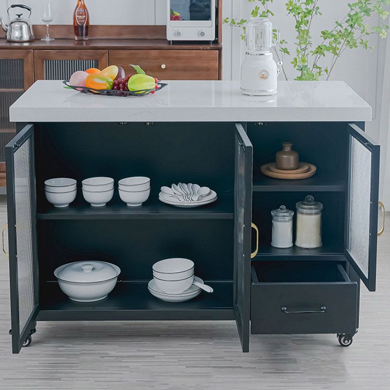 Modern Rectangular Prep Table Rolling Dining Room Kitchen Trolley